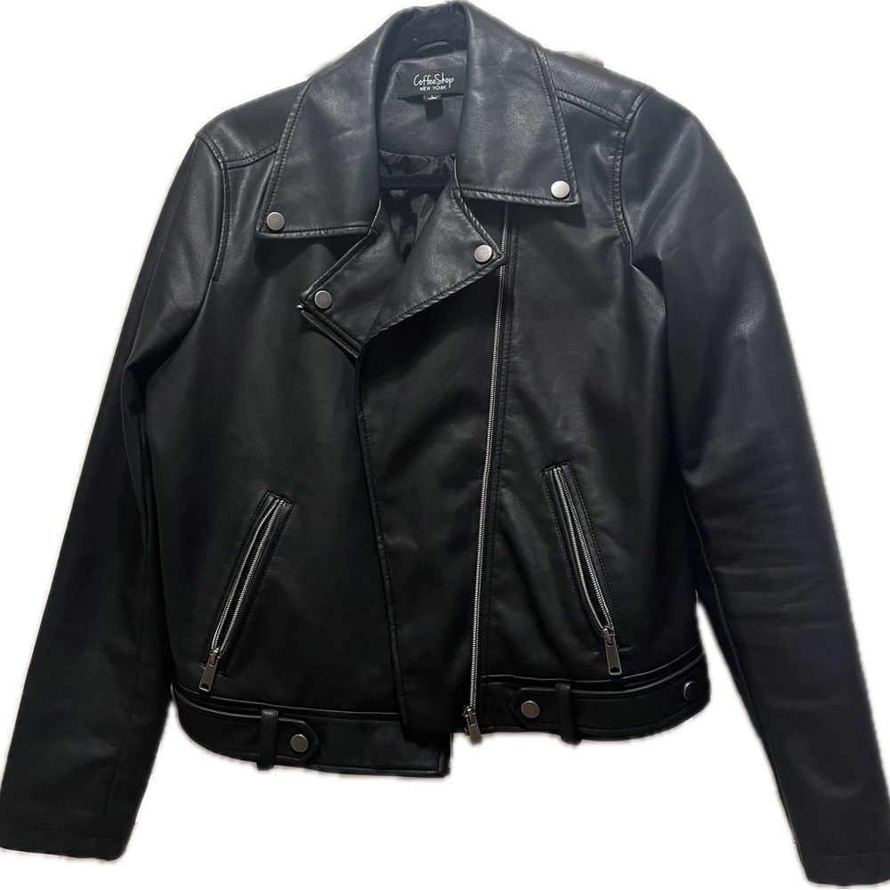Classic Black Leather Jacket with Silver Detail
